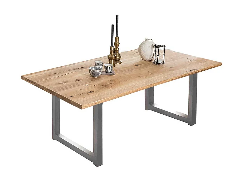 Esszimmer Tisch in Wildeiche und Altsilberfarben Bügelgestell