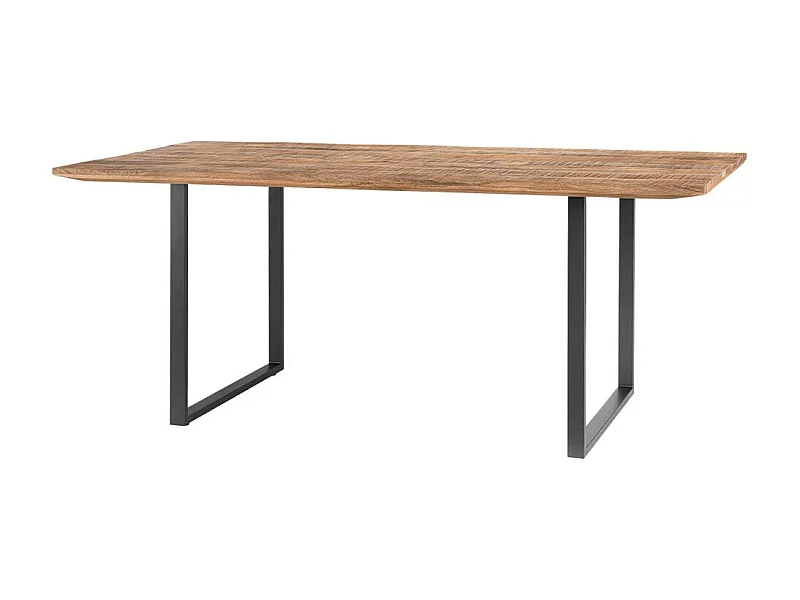 Massivholztisch aus Recyclingholz und Metall Bügelgestell