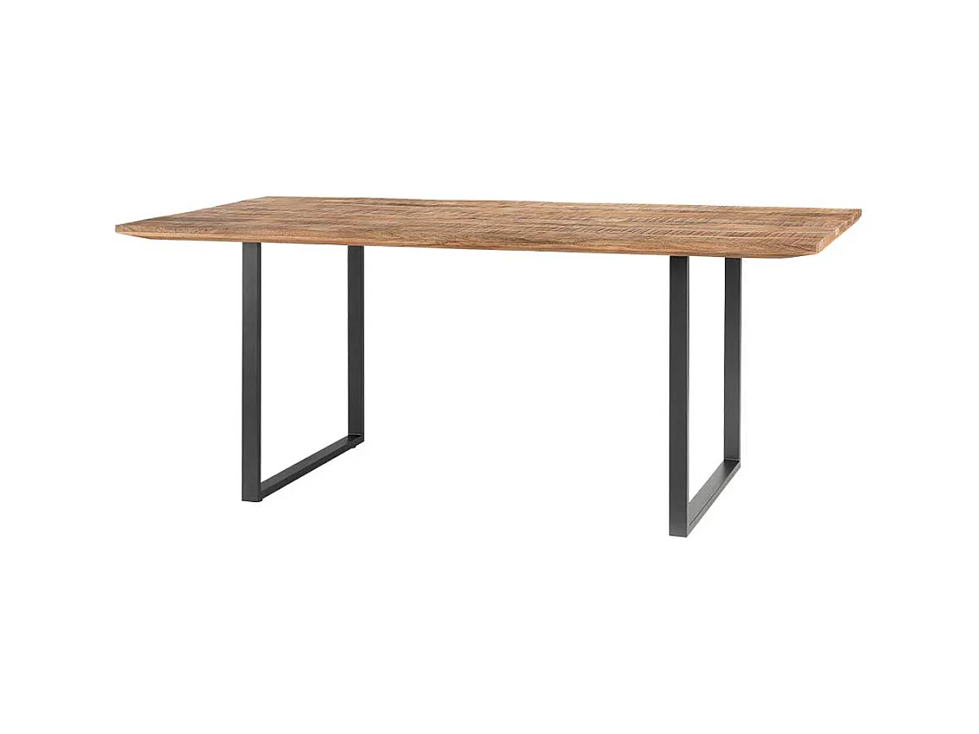 Massivholztisch aus Recyclingholz und Metall Bügelgestell