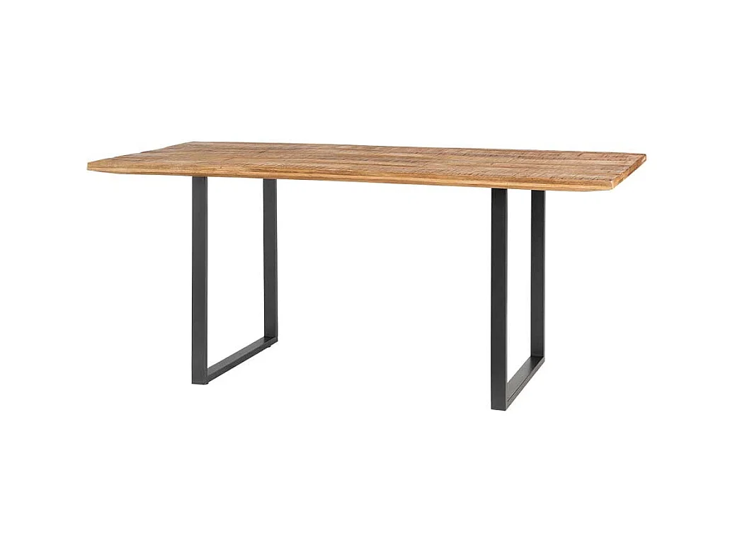 Massivholztisch aus Recyclingholz und Metall Bügelgestell