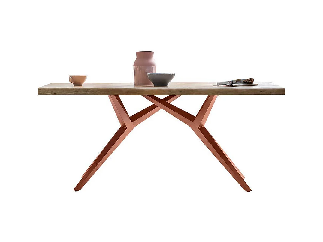 Esszimmer Tisch aus Akazie Massivholz und Eisen in Braun 100 cm tief