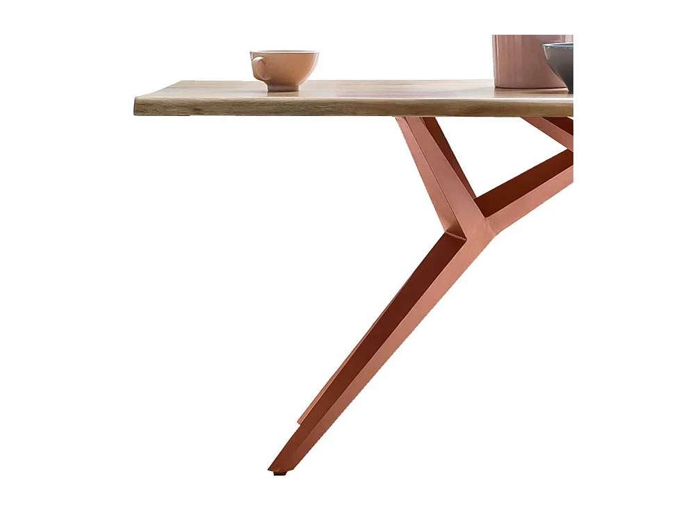 Design Esstisch aus Akazie Massivholz Eisen 4-Fußgestell in Braun