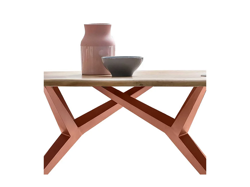 Design Esstisch aus Akazie Massivholz Eisen 4-Fußgestell in Braun