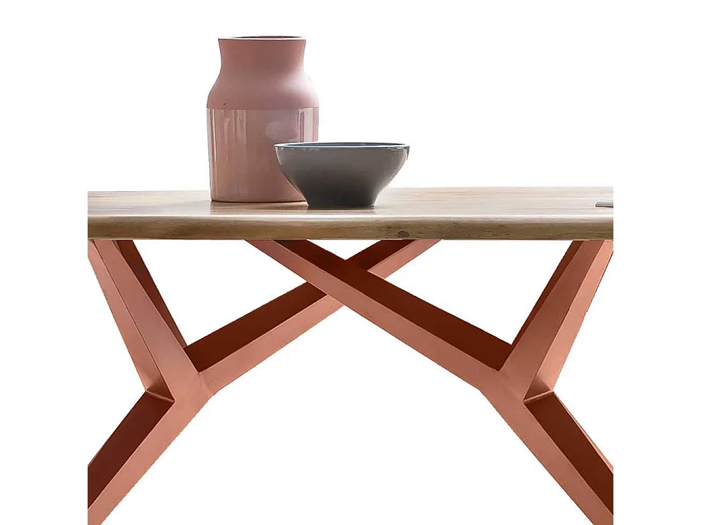 Design Esstisch aus Akazie Massivholz Eisen 4-Fußgestell in Braun