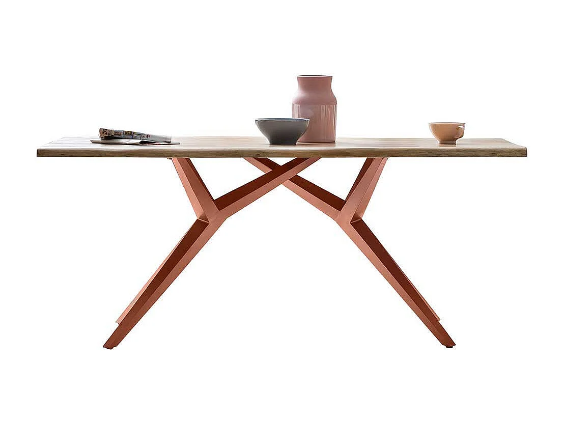Design Esstisch aus Akazie Massivholz Eisen 4-Fußgestell in Braun