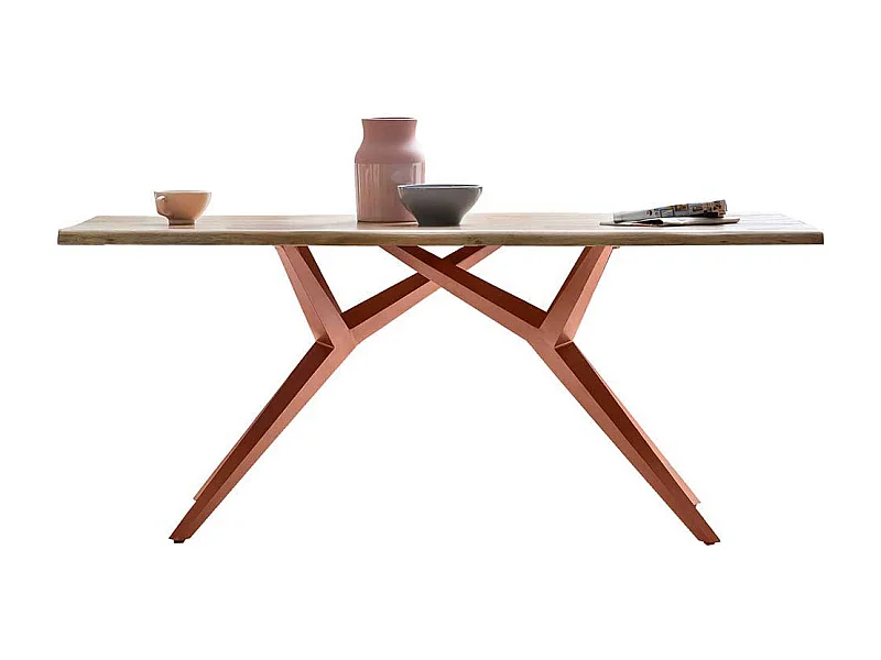 Design Esstisch aus Akazie Massivholz Eisen 4-Fußgestell in Braun