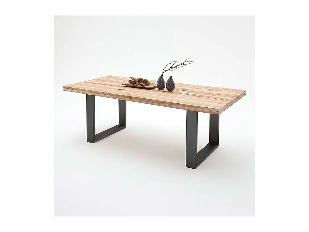 Esszimmertisch in Wildeichefarben Zerreiche Massivholz und Stahl in Anthrazit