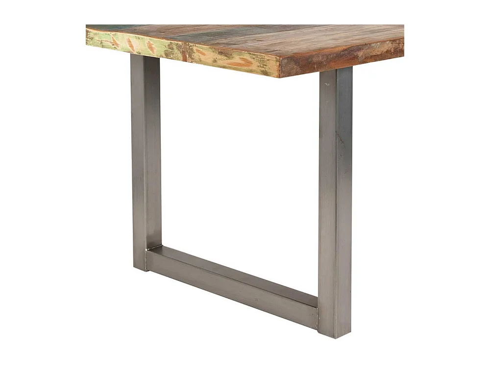 Esszimmertisch aus Recyclingholz Bunt Braun Stahl