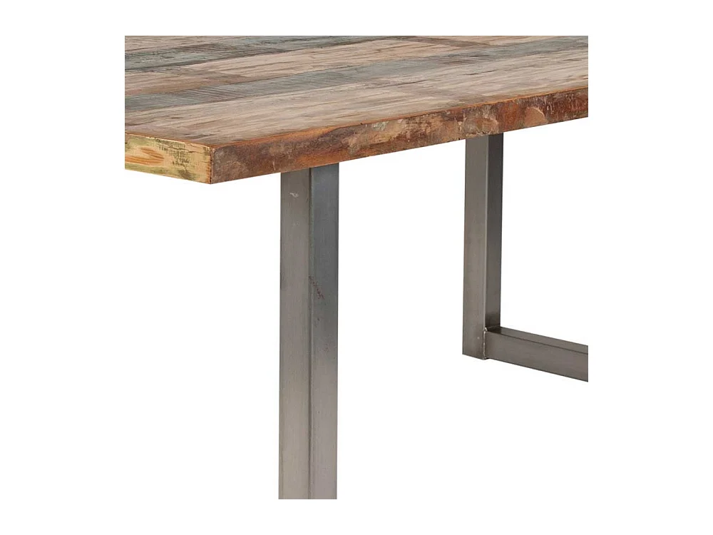 Esszimmertisch aus Recyclingholz Bunt Braun Stahl