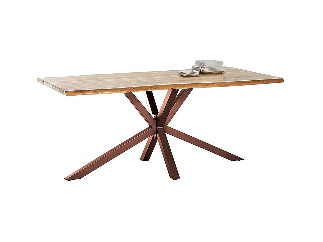 Baumkanten Tisch aus Akazie Massivholz Spider Gestell