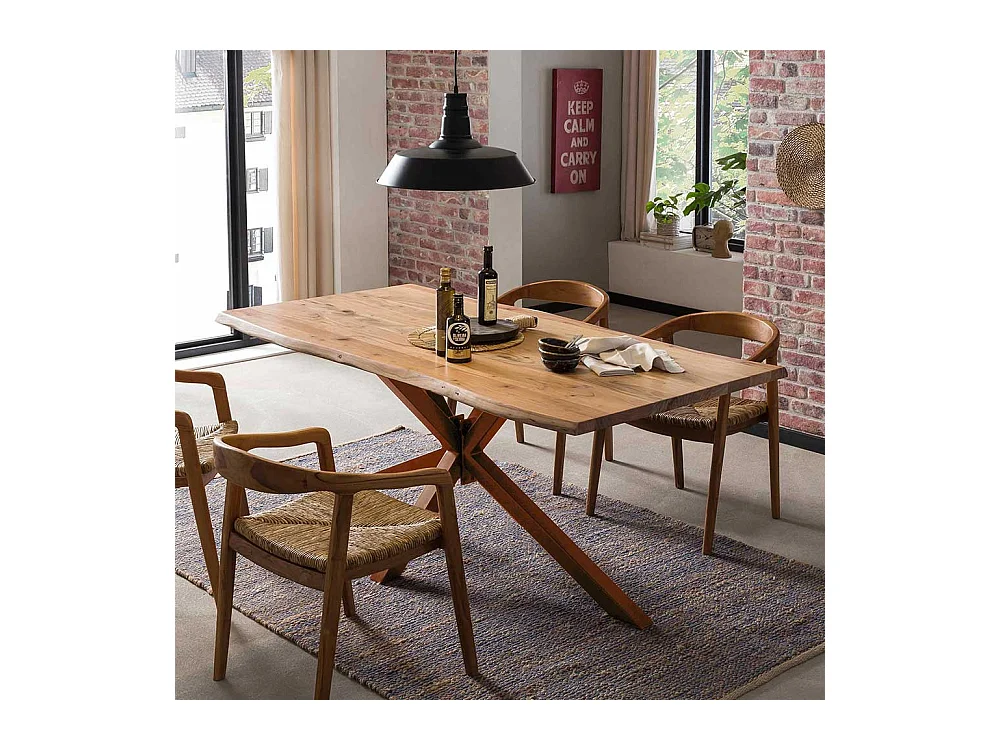 Baumkanten Tisch aus Akazie Massivholz Spider Gestell