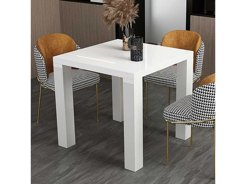 Hochglanz Esstisch mit quadratischer Tischplatte Weiß