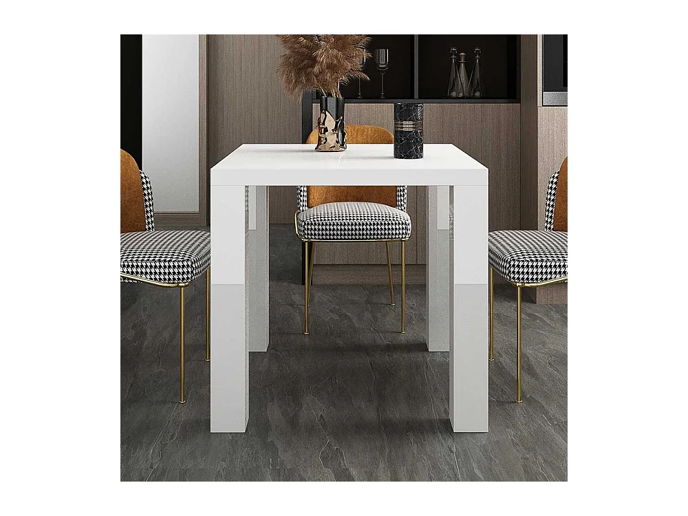 Hochglanz Esstisch mit quadratischer Tischplatte Weiß