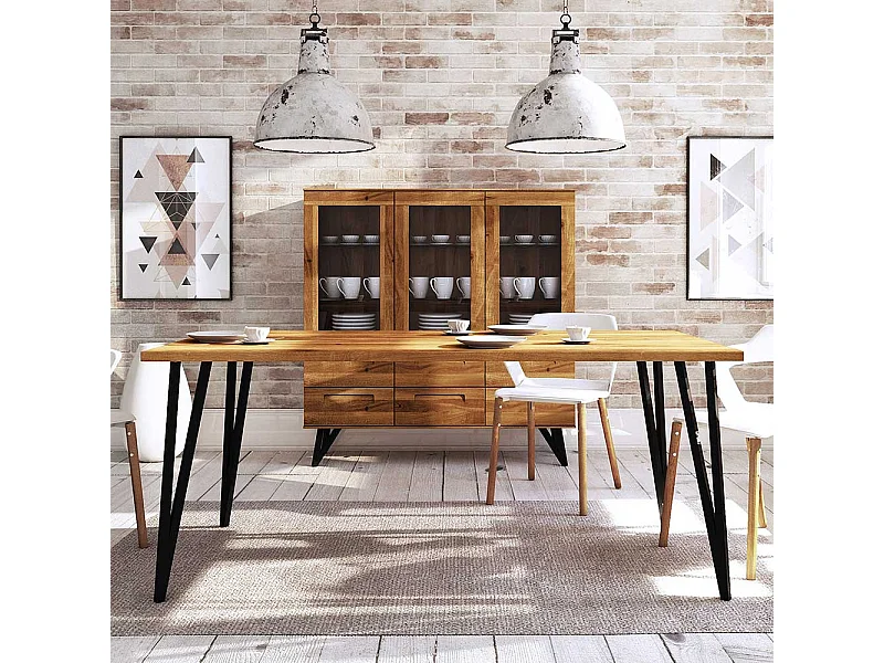Esstisch aus Wildeiche Massivholz und Stahl Loft Design