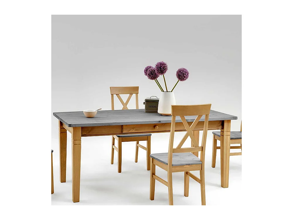 Esszimmertisch in Grau Kiefer teilmassiv zwei Schubladen