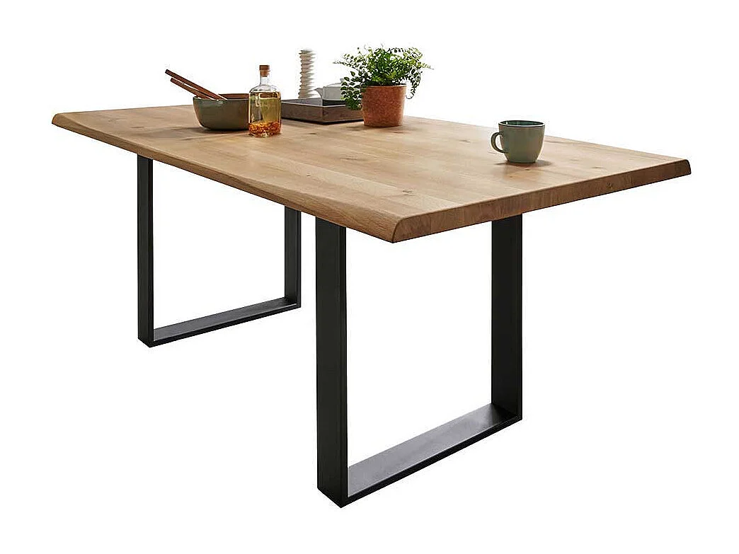 Esszimmertisch aus Wildeiche Massivholz und Stahl Industry und Loft Stil