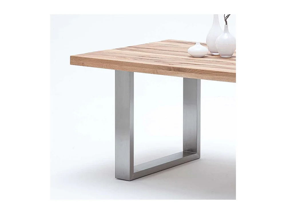 Massivholztisch in Wildeichefarben Edelstahlgestell