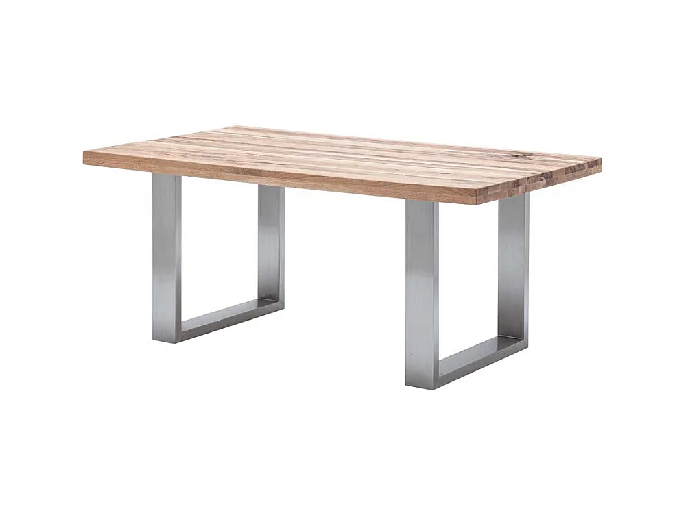 Massivholztisch in Wildeichefarben Edelstahlgestell