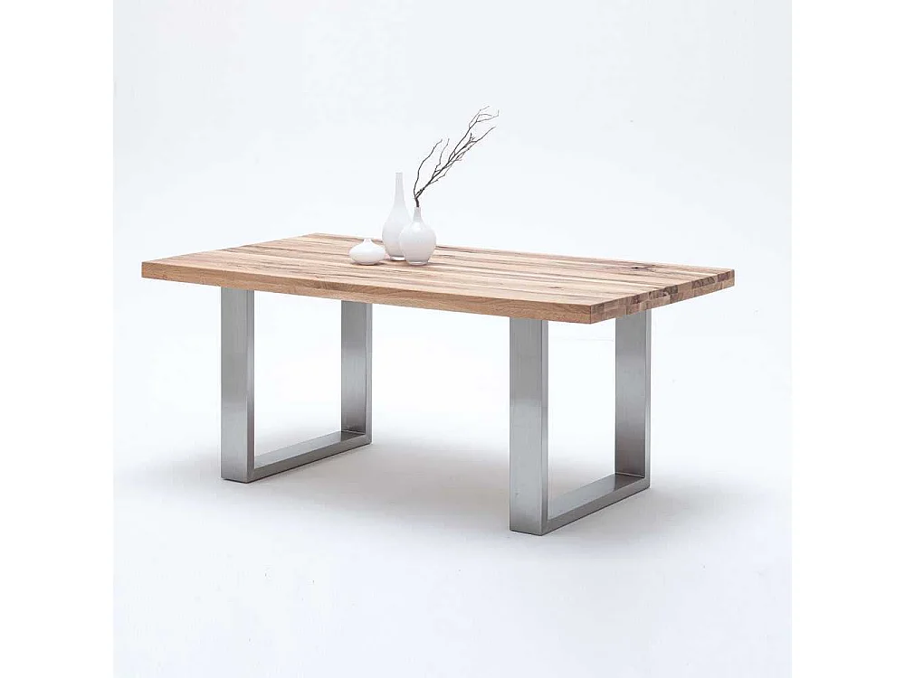Massivholztisch in Wildeichefarben Edelstahlgestell