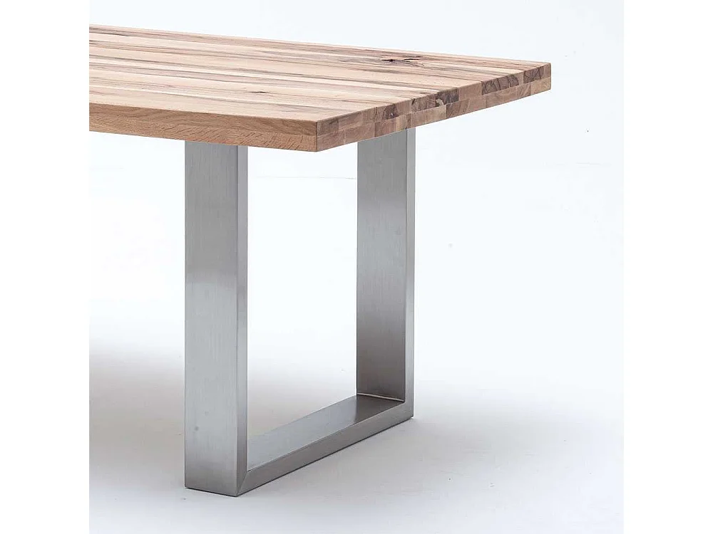 Massivholztisch in Wildeichefarben Edelstahlgestell
