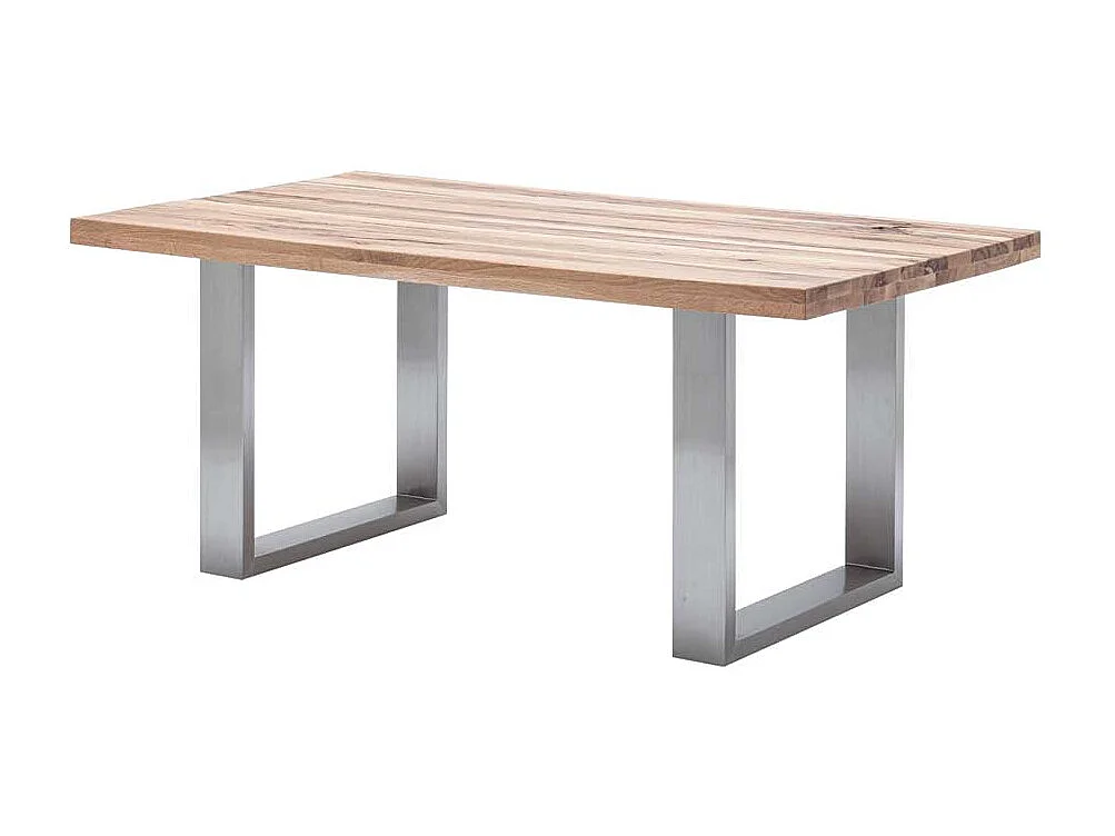 Massivholztisch in Wildeichefarben Edelstahlgestell