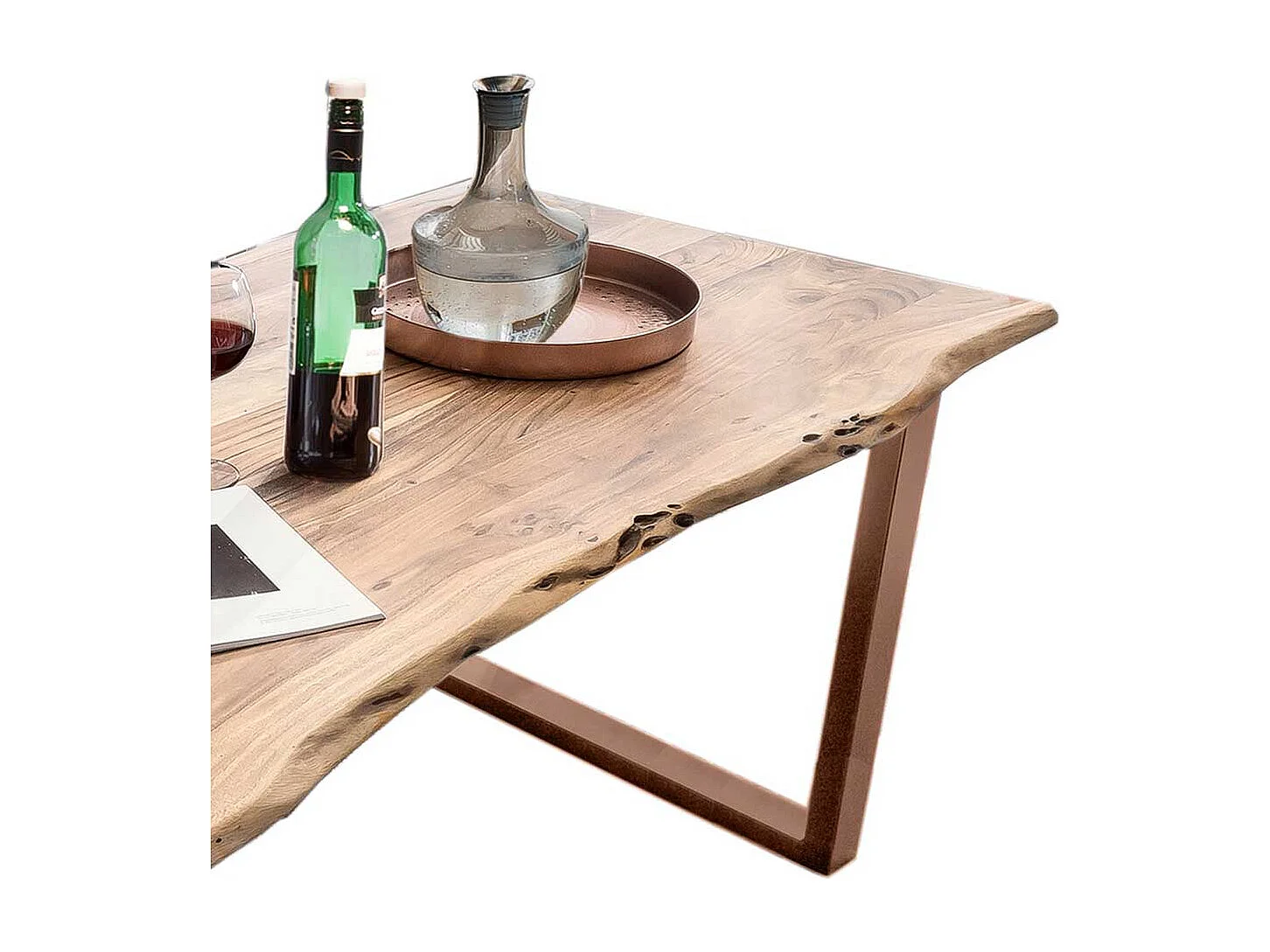 Echtholztisch aus Akazie Massivholz und Metall Bügelgestell