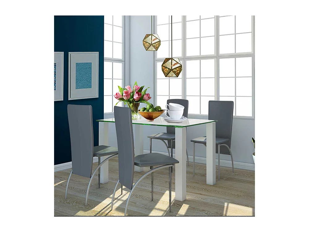 Esszimmertisch in Hochglanz Weiß Klarglasplatte