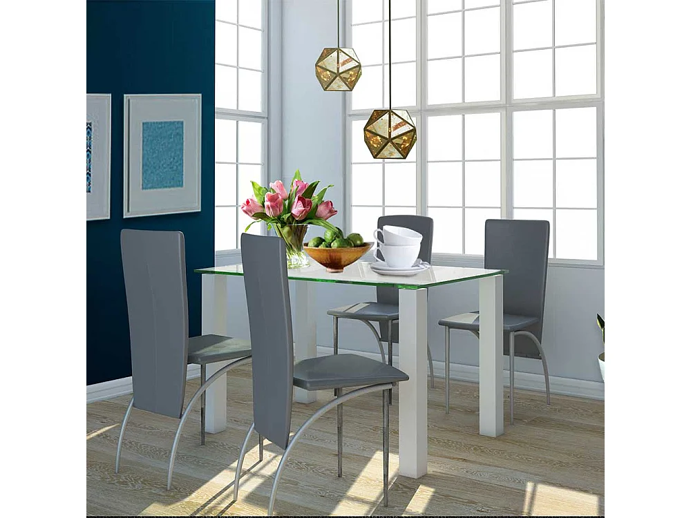 Esszimmertisch in Hochglanz Weiß Klarglasplatte