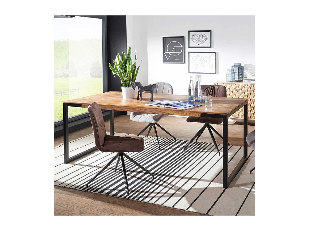 Esstisch aus Sheesham Massivholz und Metall Industry Design
