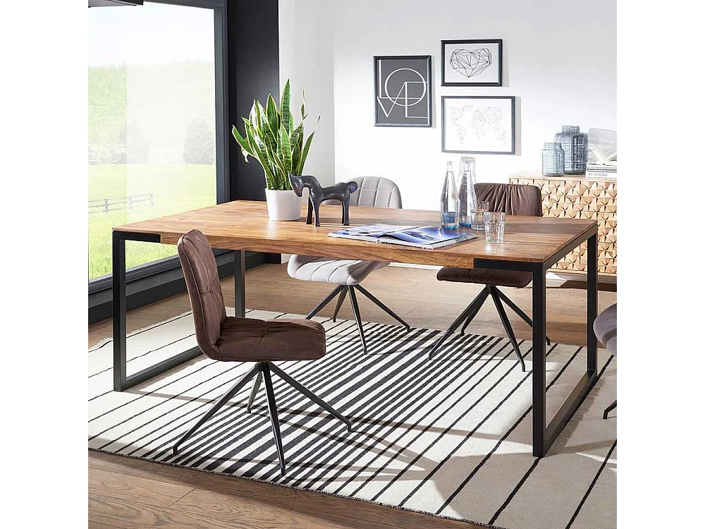Esstisch aus Sheesham Massivholz und Metall Industry Design