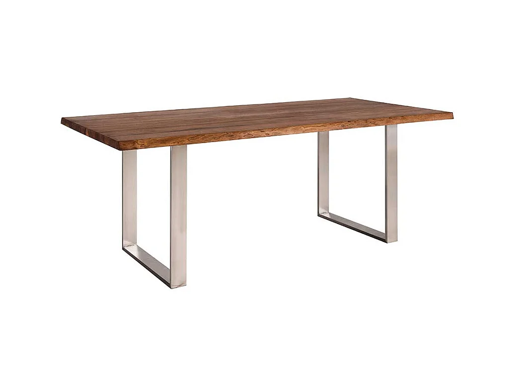 Esszimmertisch aus Nussbaum Massivholz und Edelstahl handgearbeitet