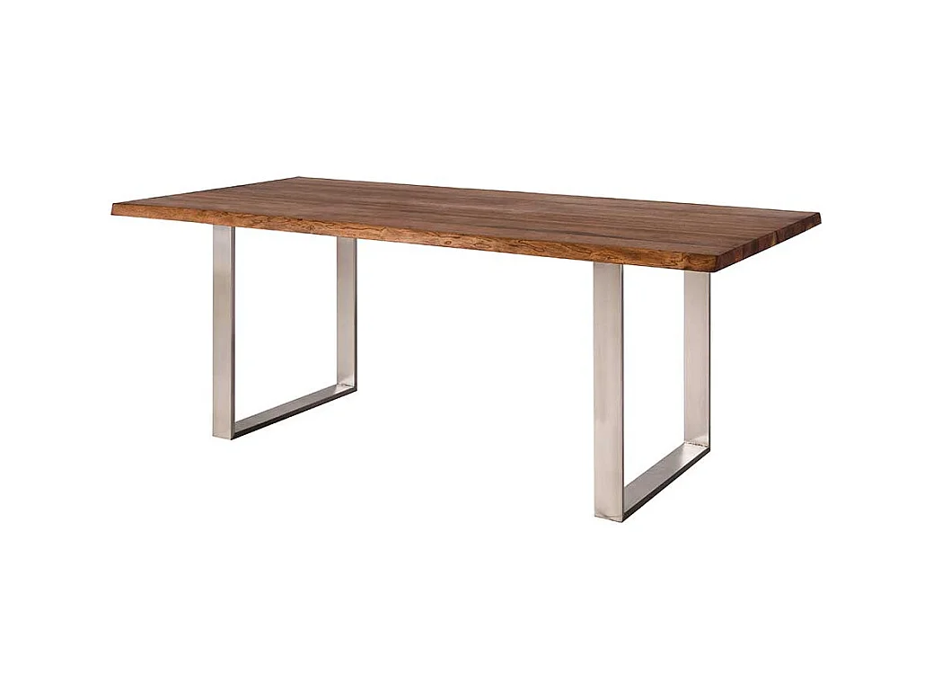 Esszimmertisch aus Nussbaum Massivholz und Edelstahl handgearbeitet