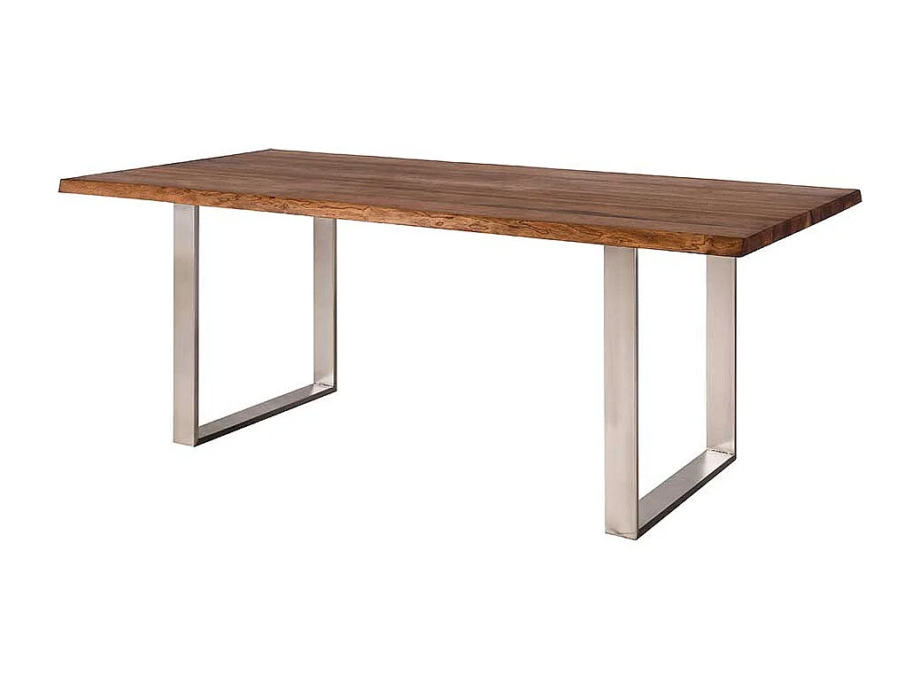 Esszimmertisch aus Nussbaum Massivholz und Edelstahl handgearbeitet