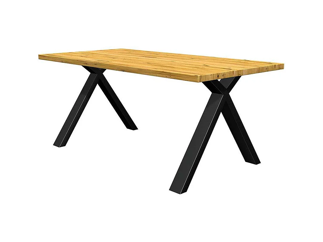 Eiche Esstisch modern aus Massivholz und Metall rechteckiger Tischplatte