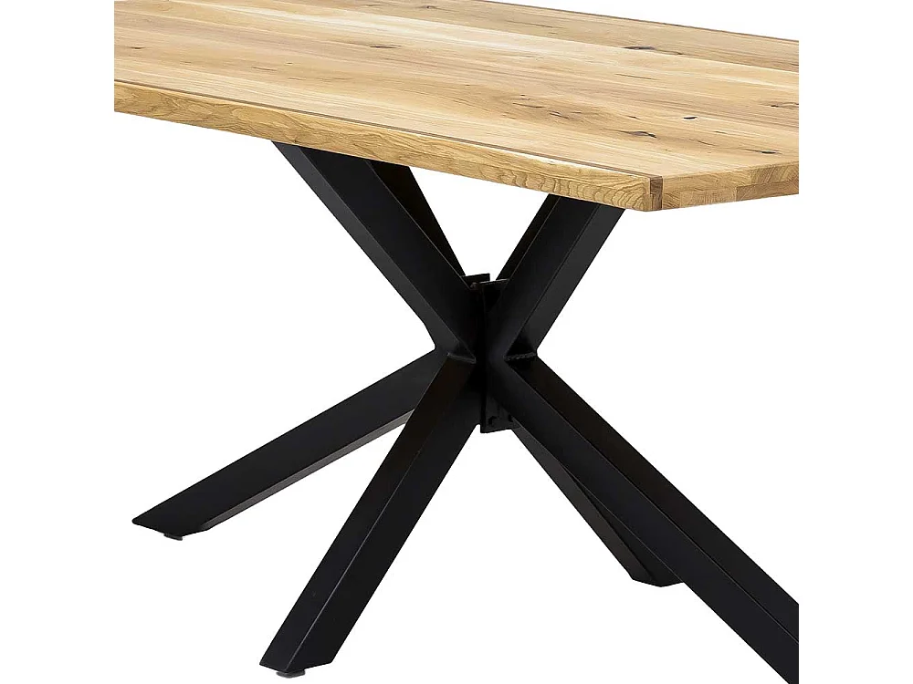 Esszimmertisch aus Wildeiche Massivholz und Eisen Spider Gestell