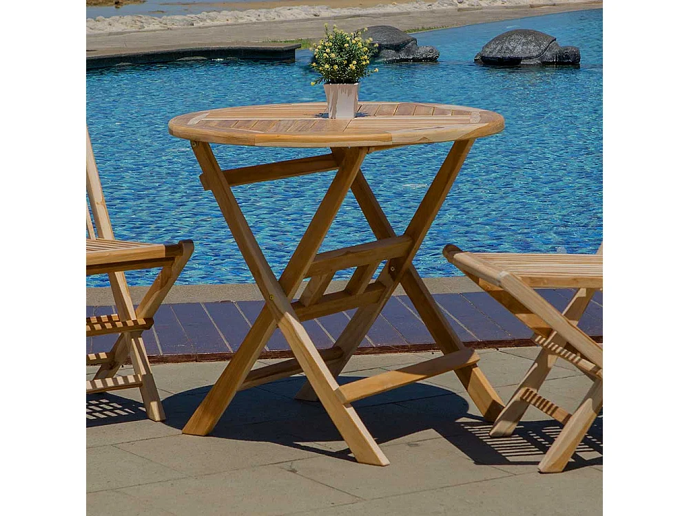 Rundtisch für Garten Teak Massivholz