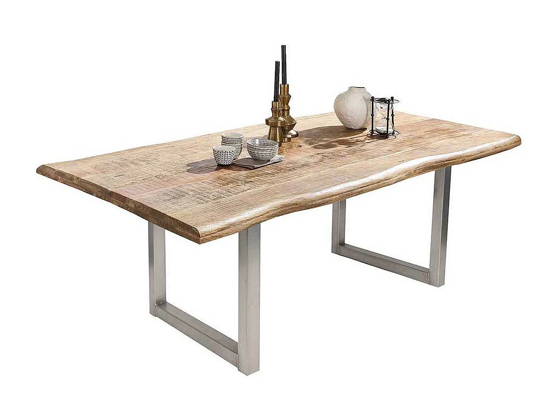 Rustikaler Tisch mit Baumkante Mangoholz und Metall