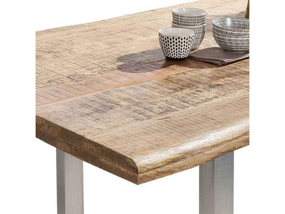 Rustikaler Tisch mit Baumkante Mangoholz und Metall
