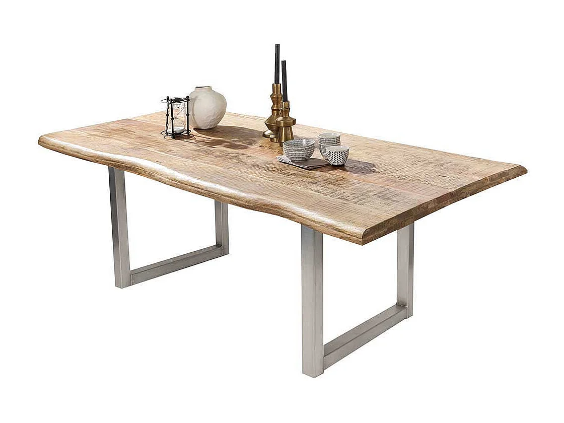 Rustikaler Tisch mit Baumkante Mangoholz und Metall