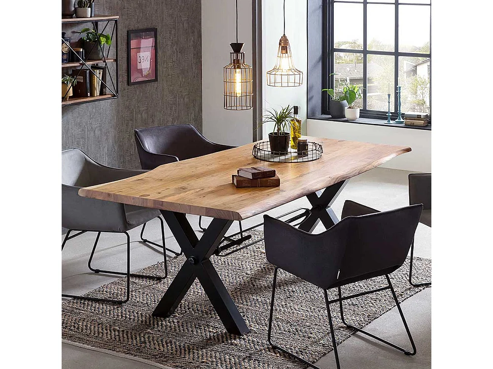 Akazie Massivholztisch mit Metallgestell Industrie Look