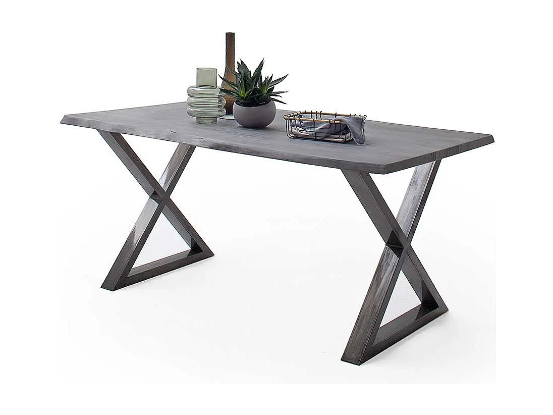 Holztisch Esstisch mit X Gestell und natürlicher Baumkante