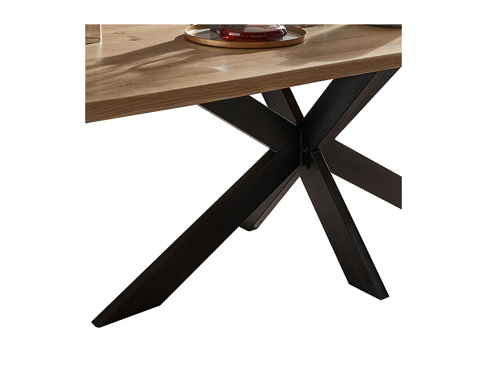 Esstisch aus Wildeiche Massivholz und Stahl Spider Gestell