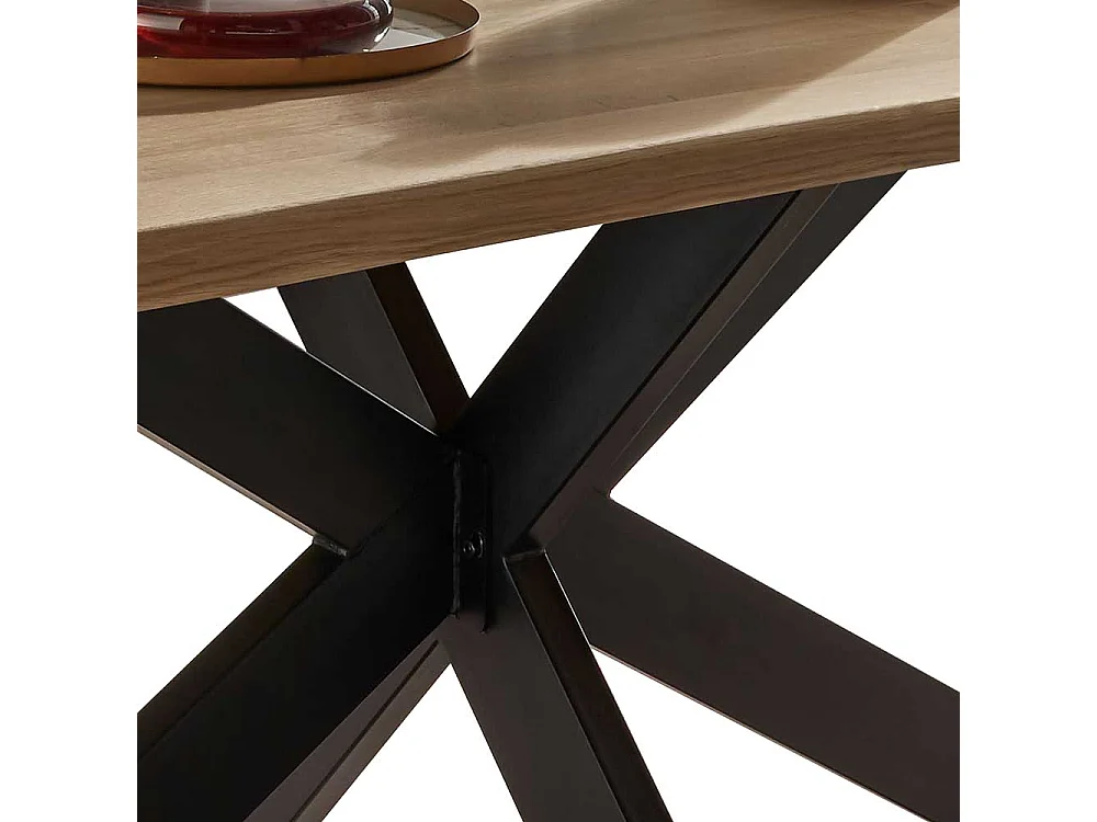 Esstisch aus Wildeiche Massivholz und Stahl Spider Gestell