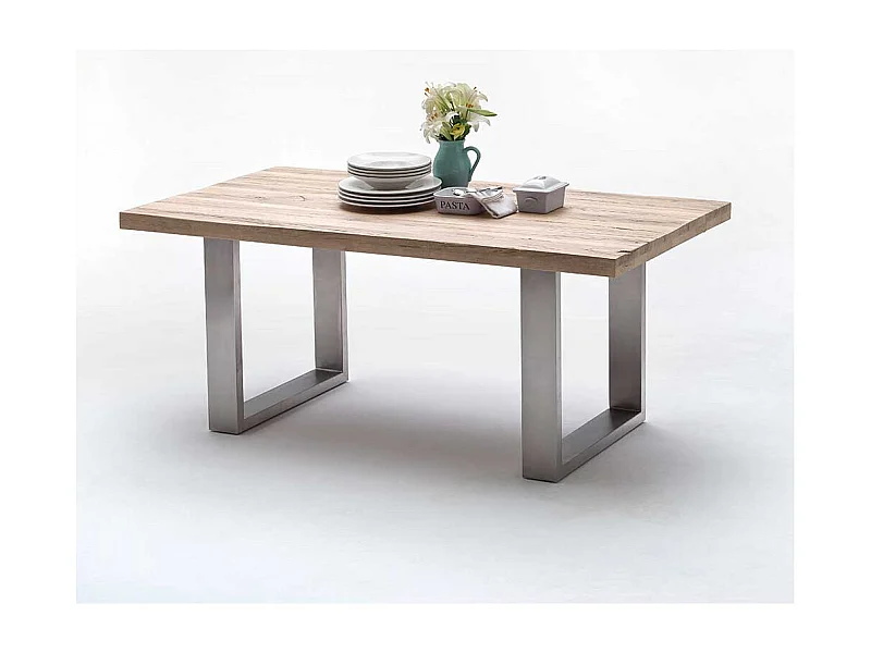 Tisch aus Eiche massiv gekälkt Edelstahl