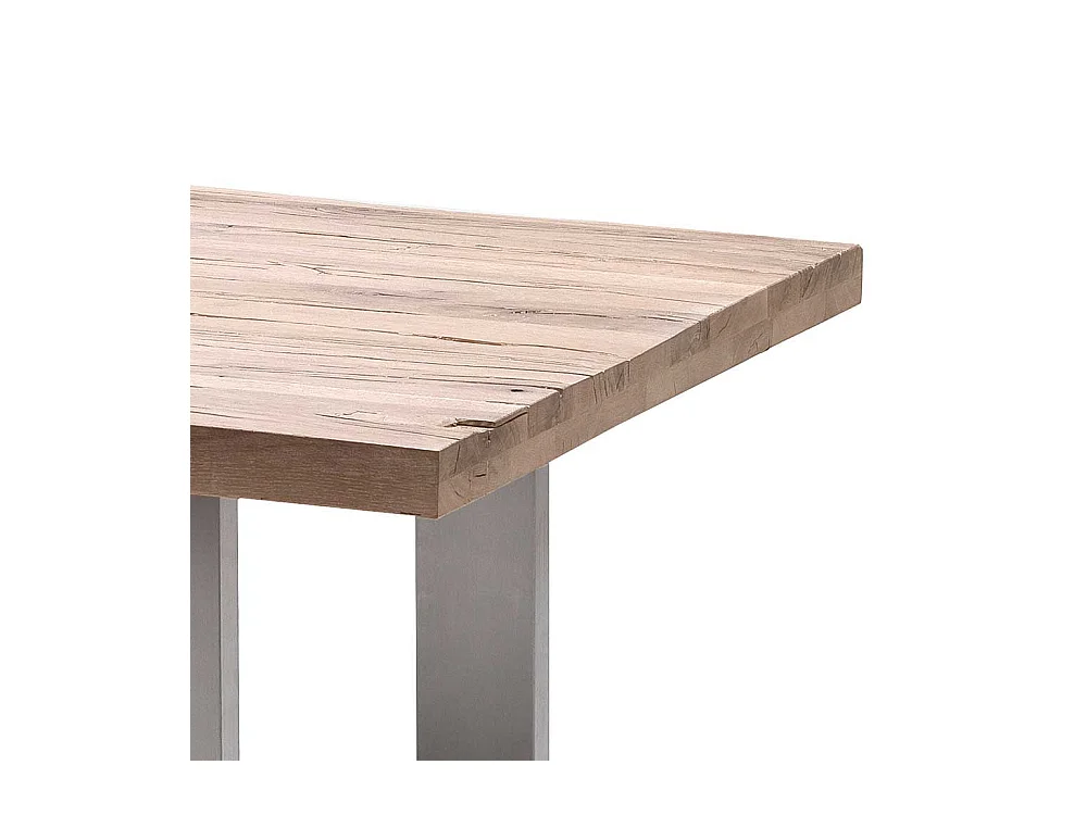 Tisch aus Eiche massiv gekälkt Edelstahl