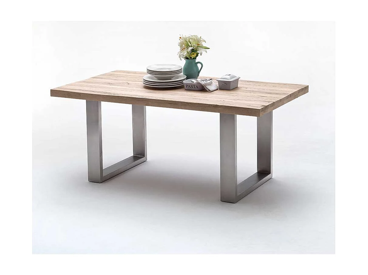 Tisch aus Eiche massiv gekälkt Edelstahl