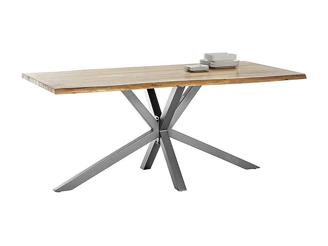 Tisch Esszimmer in Akazie und Altsilberfarben Spider Gestell