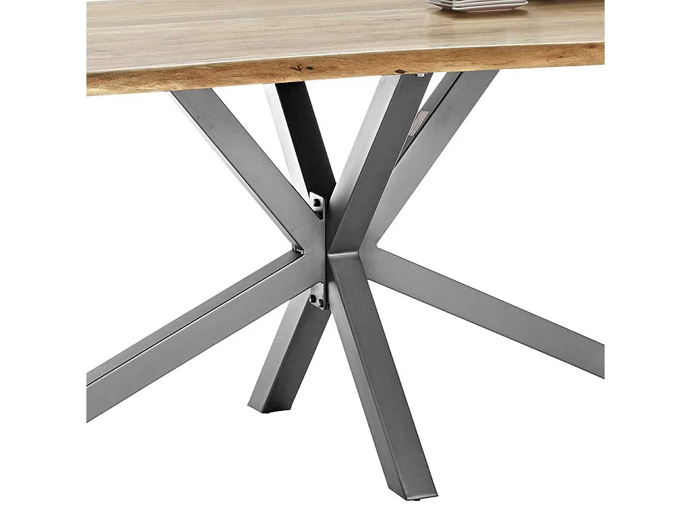 Tisch Esszimmer in Akazie und Altsilberfarben Spider Gestell