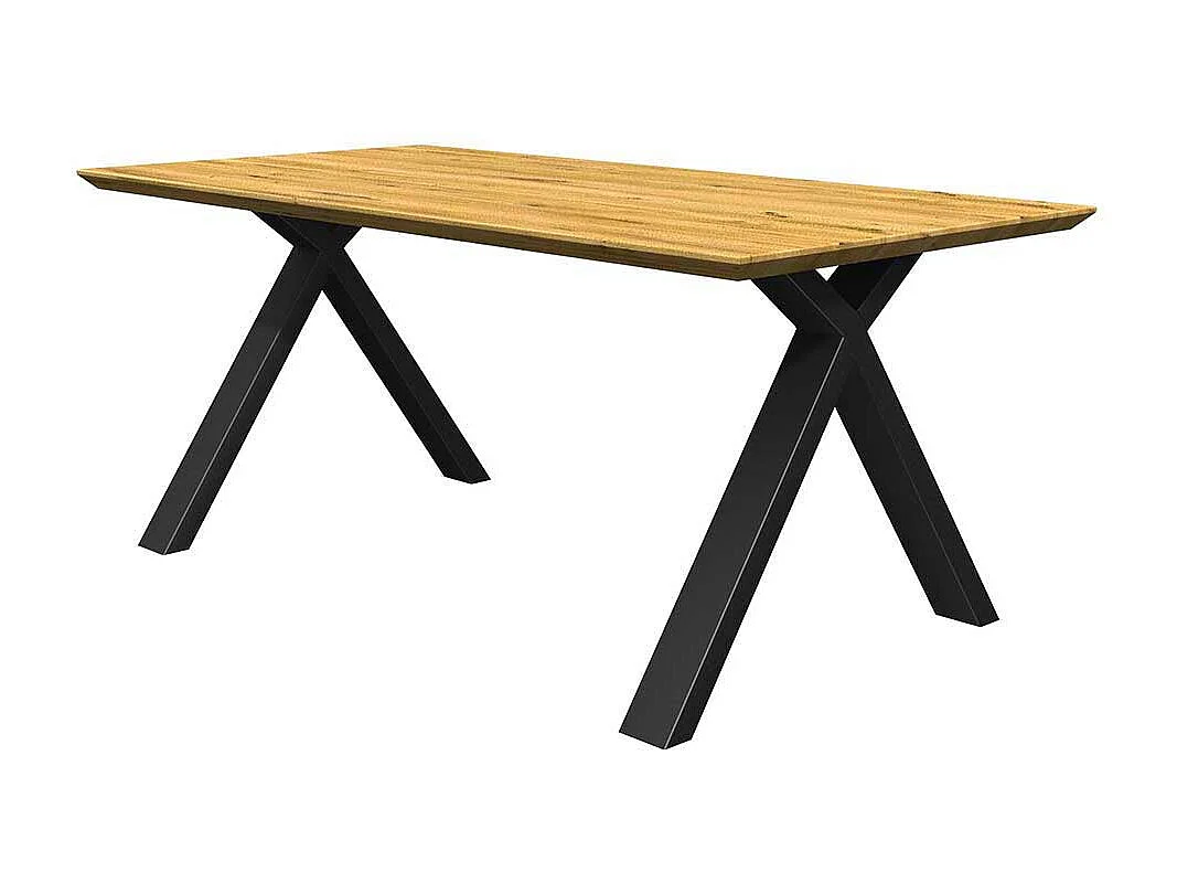 Eiche massiv Esstisch modern in modernem Design X Gestell aus Metall