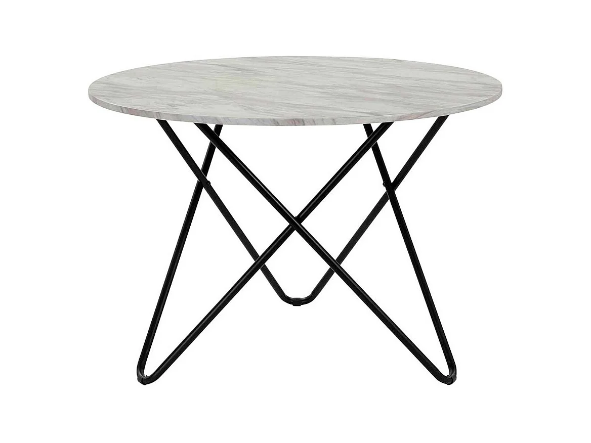 Runder Küchen Tisch in Marmor Optik weiß-grau Metall Dreifußgestell
